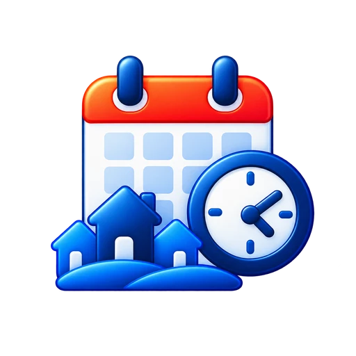 Calendar, clock and neighborhood homes