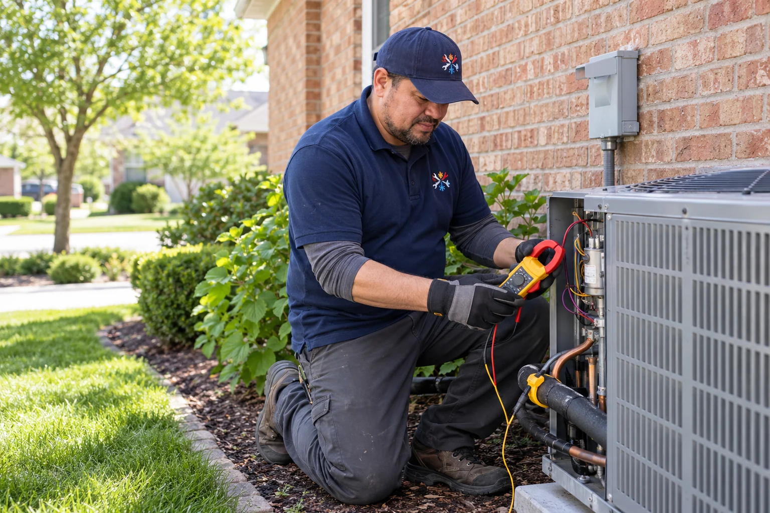SquareHVAC owner checking air-conditioner performance in Elmhurst