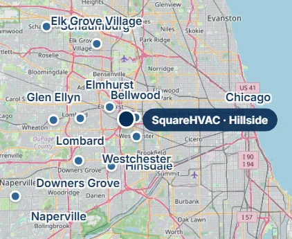 SquareHVAC Hillside Coverage Map and Service Areas